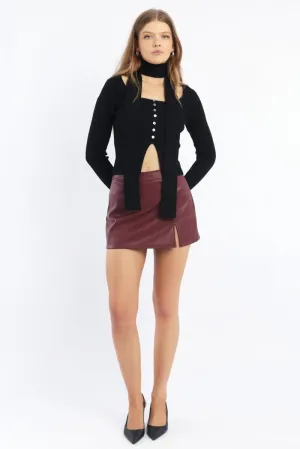Red PU Skort Skirt Mid Rise Mini Slight Stretch