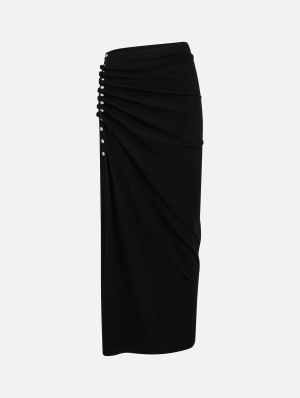 Ruched Midi Skirt in Black