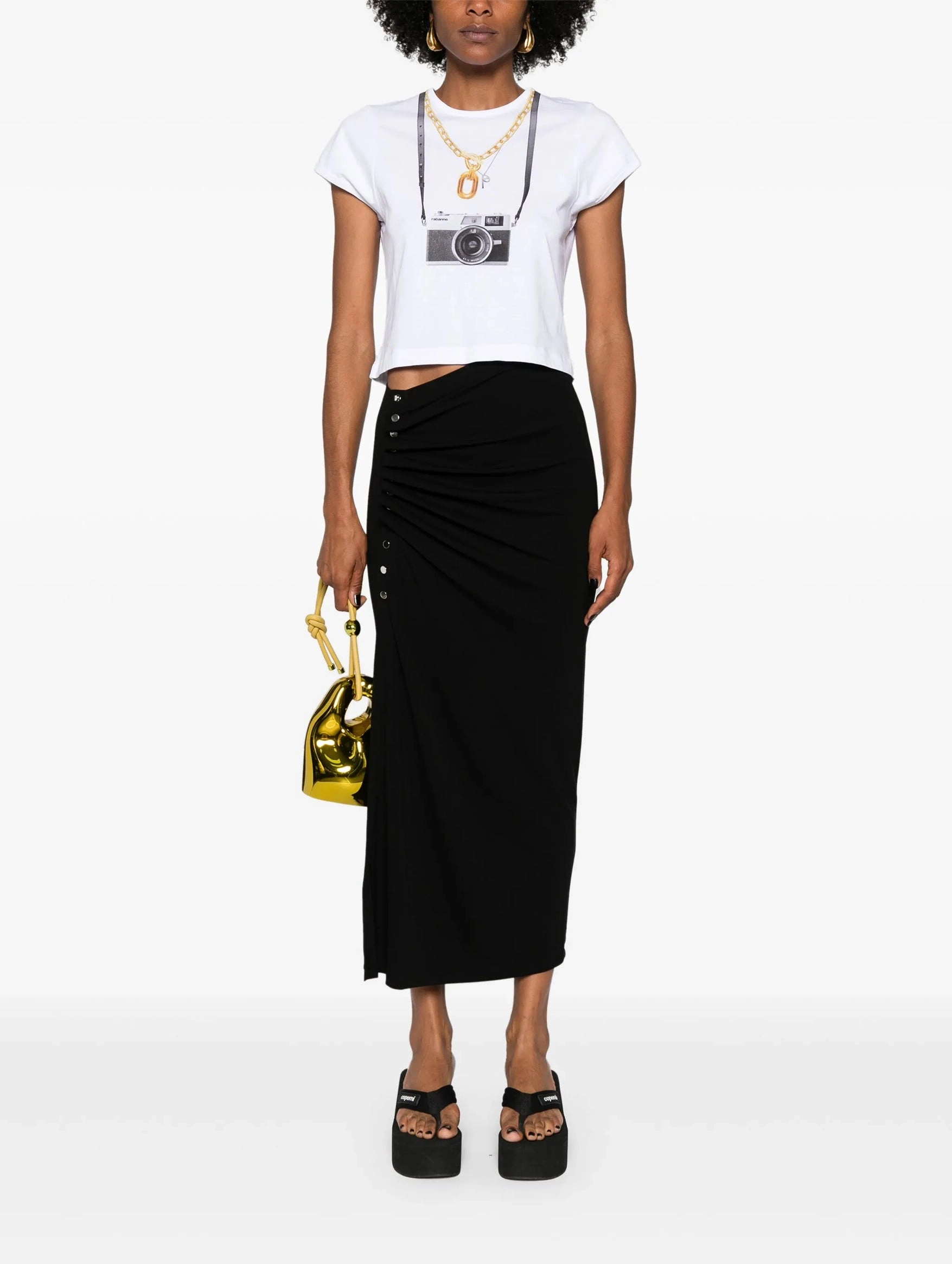 Ruched Midi Skirt in Black
