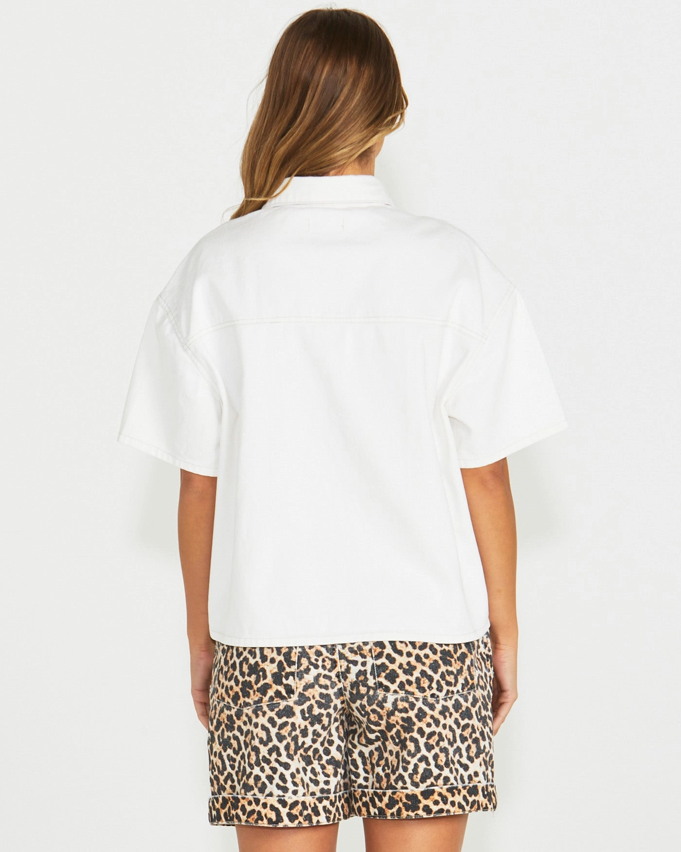 Sass Wyatt Short Sleeve Denim Shirt White