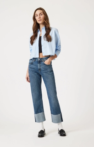 SAVANNAH CUFFED STRAIGHT LEG IN SHADED CLASSIC BLUE