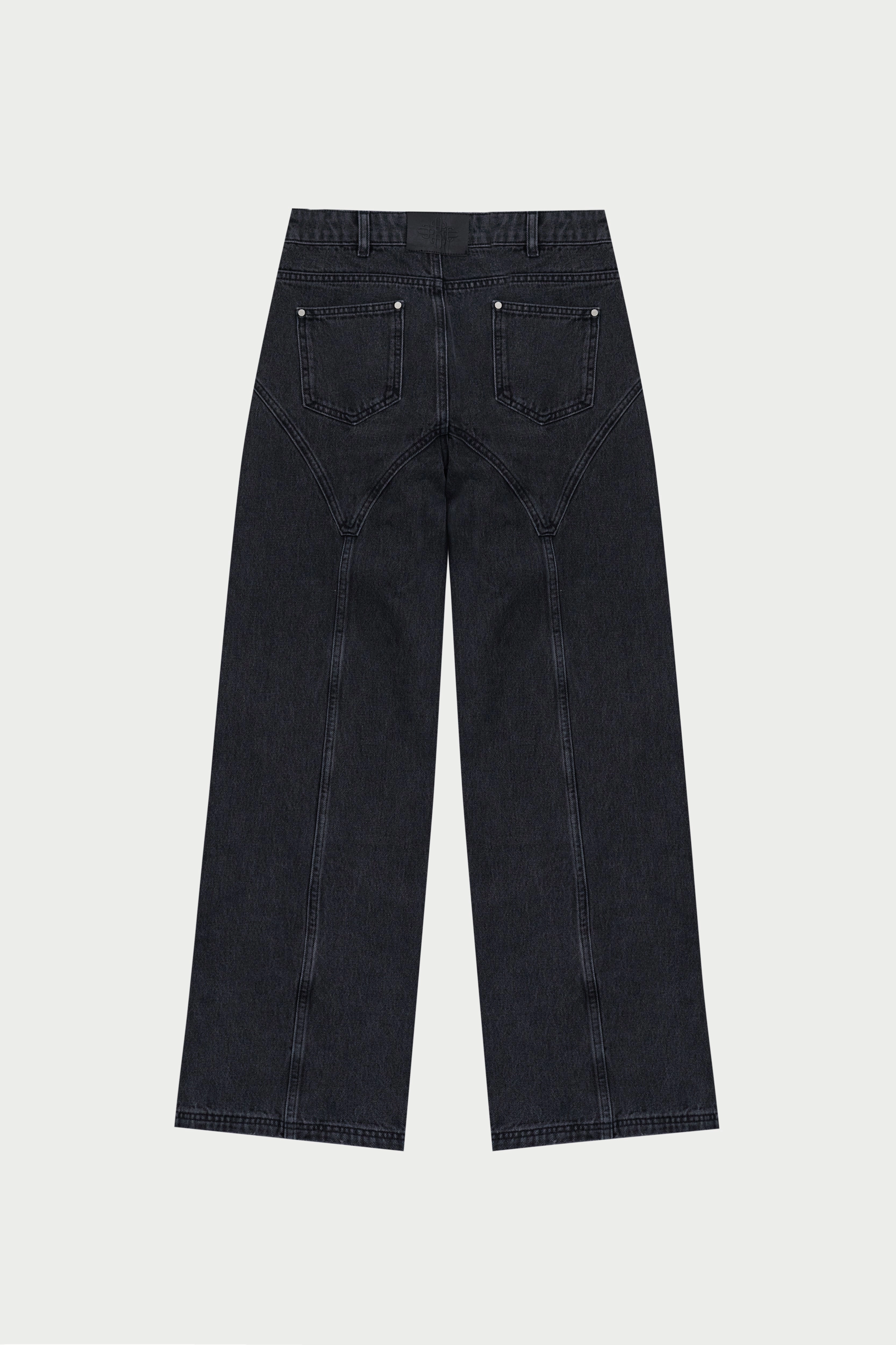 SEAM DETAIL WASHED JEANS - BLACK WASH