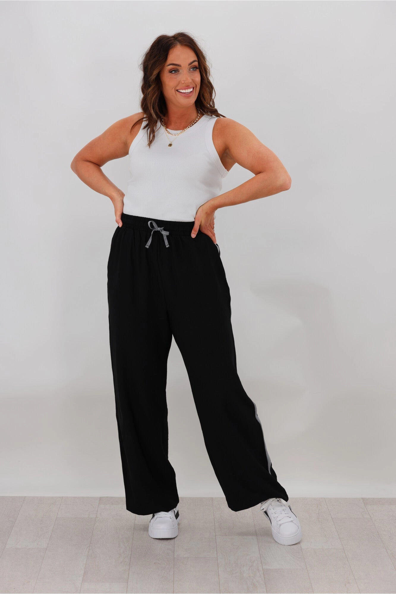 Shine On Label Leni Side Stripe Wide Leg Pants