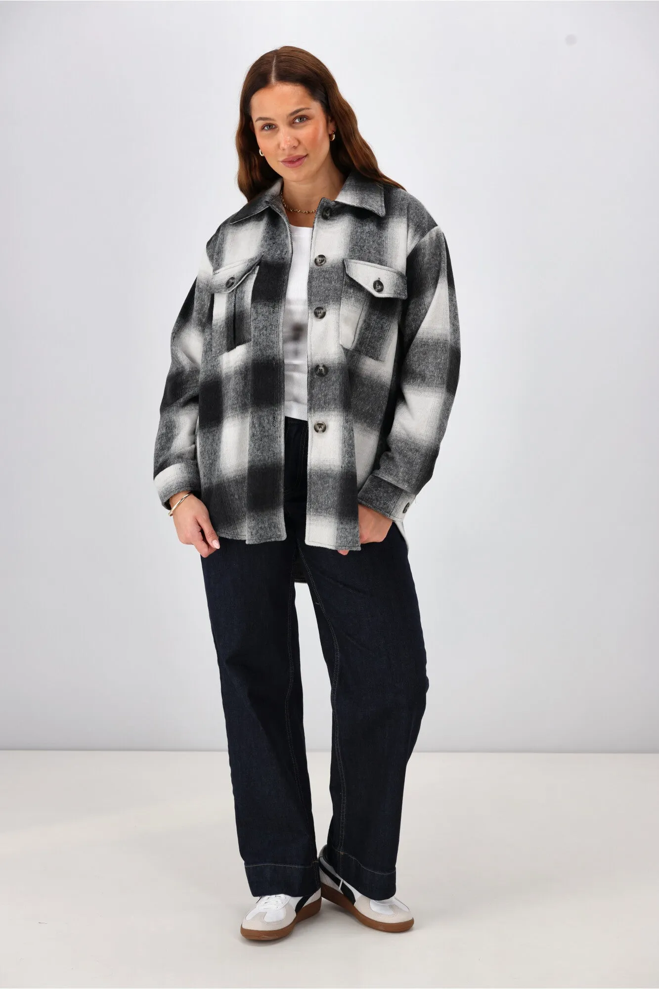 Shine On Label Treyton Checked Shacket Midnight