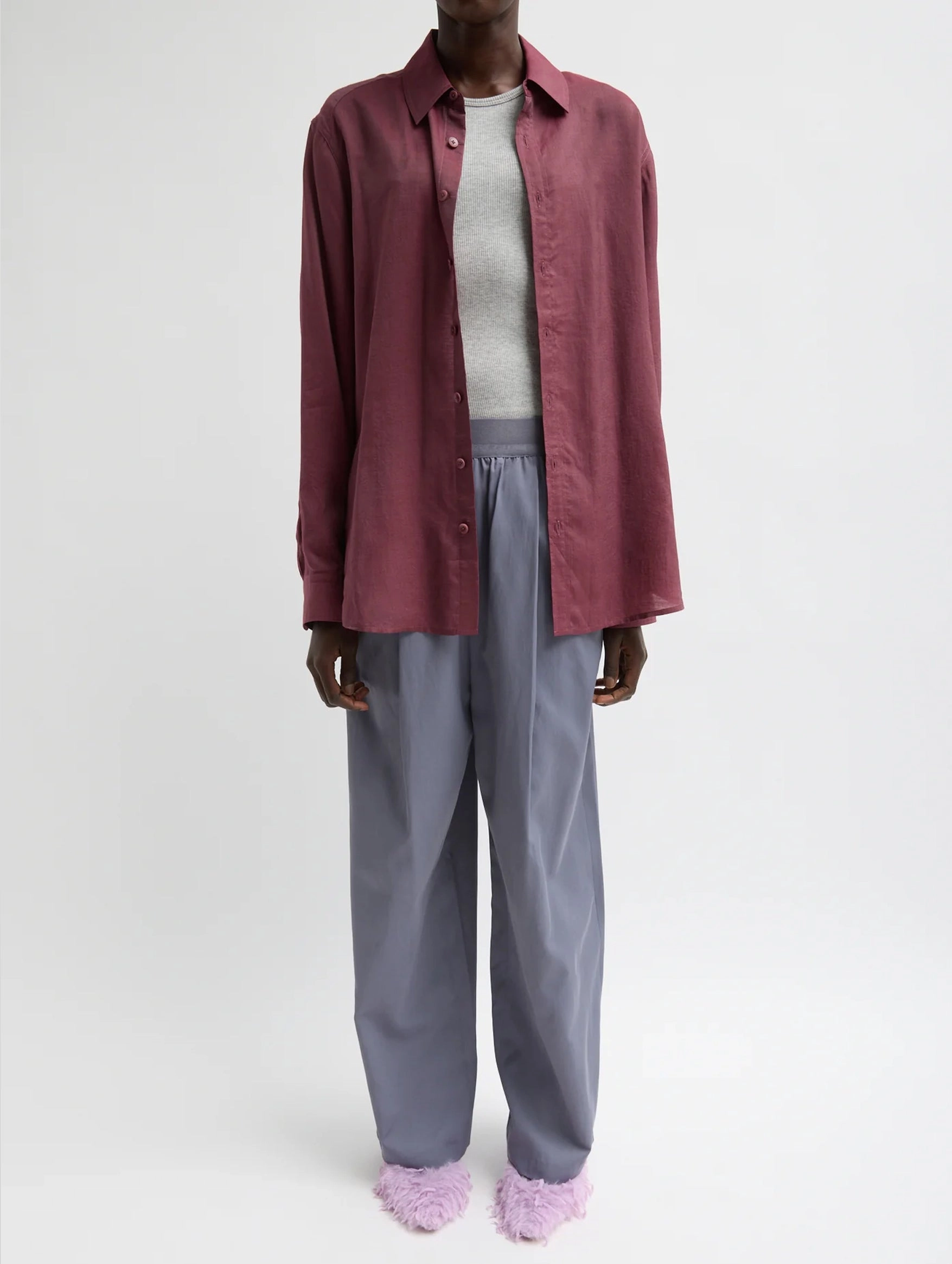 Silk Voile Charlie Mens Slim Shirt in Mulberry