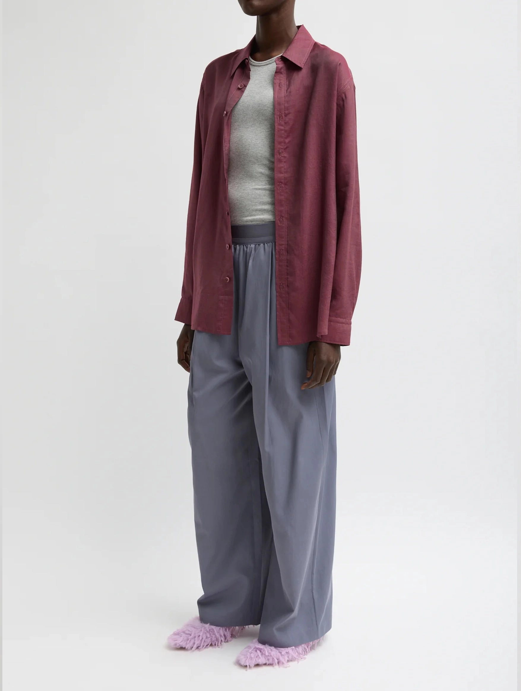 Silk Voile Charlie Mens Slim Shirt in Mulberry