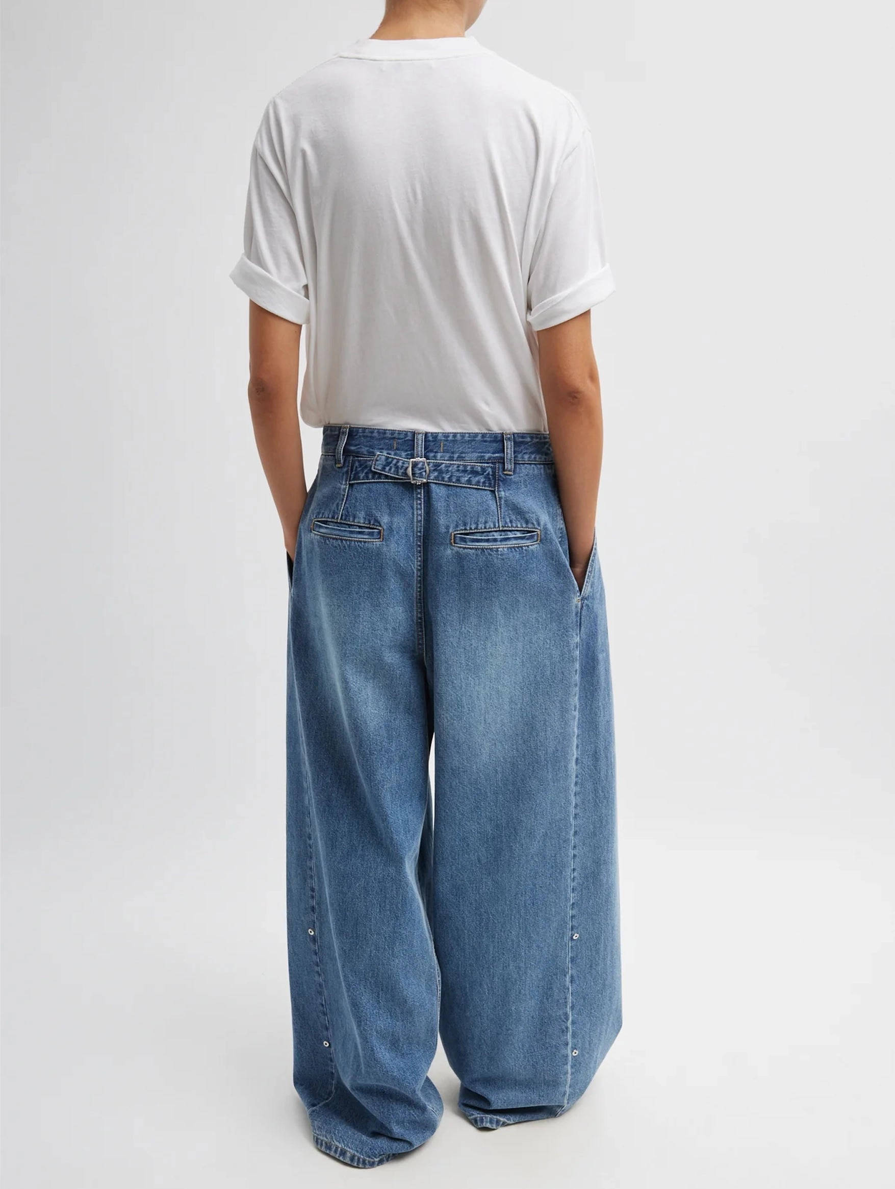 Spring Denim Short Triple Pleat Pant in Classic Blue