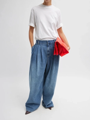 Spring Denim Short Triple Pleat Pant in Classic Blue