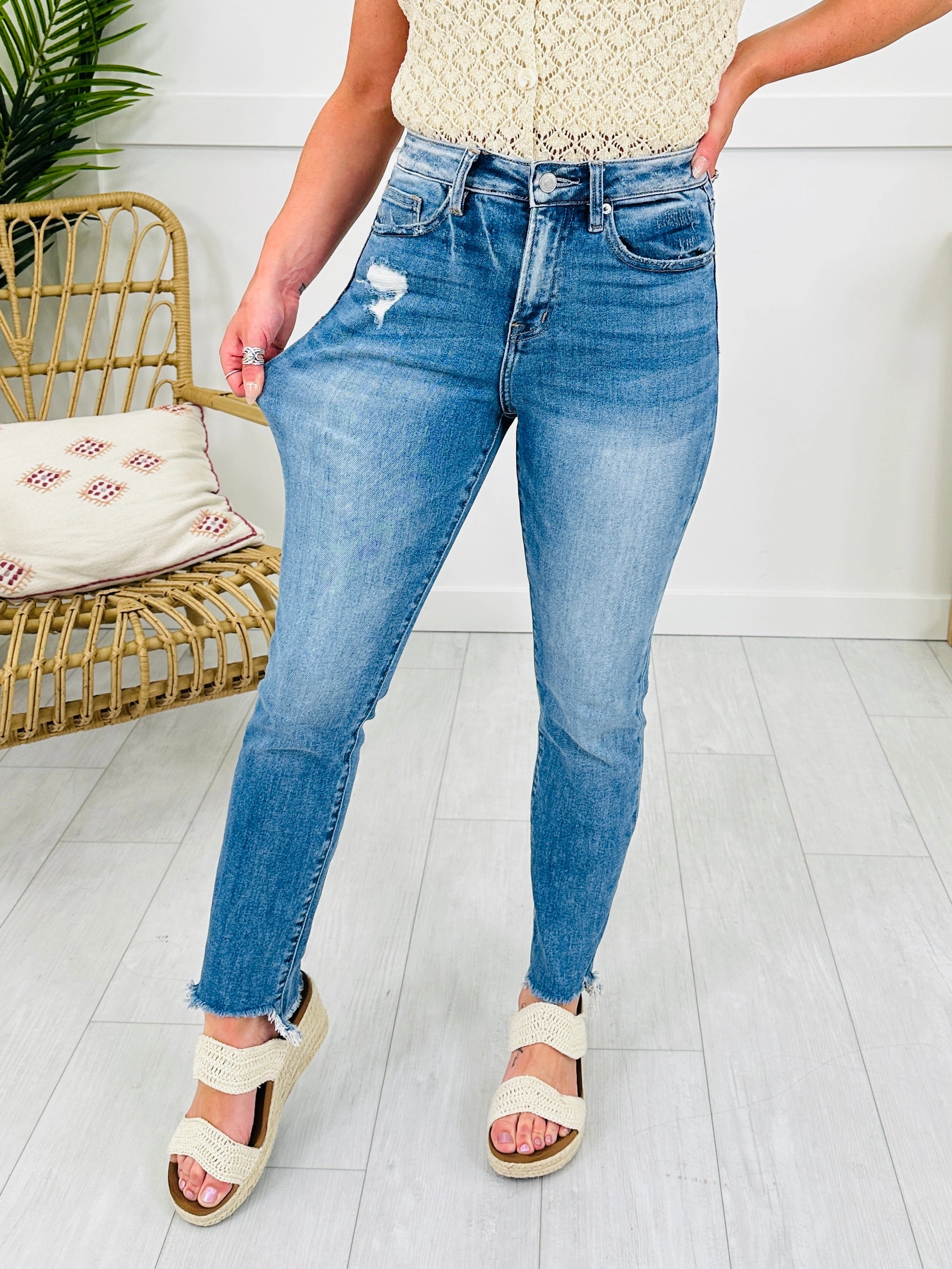 Step It Up Mica Straight Leg Step Hem Jeans