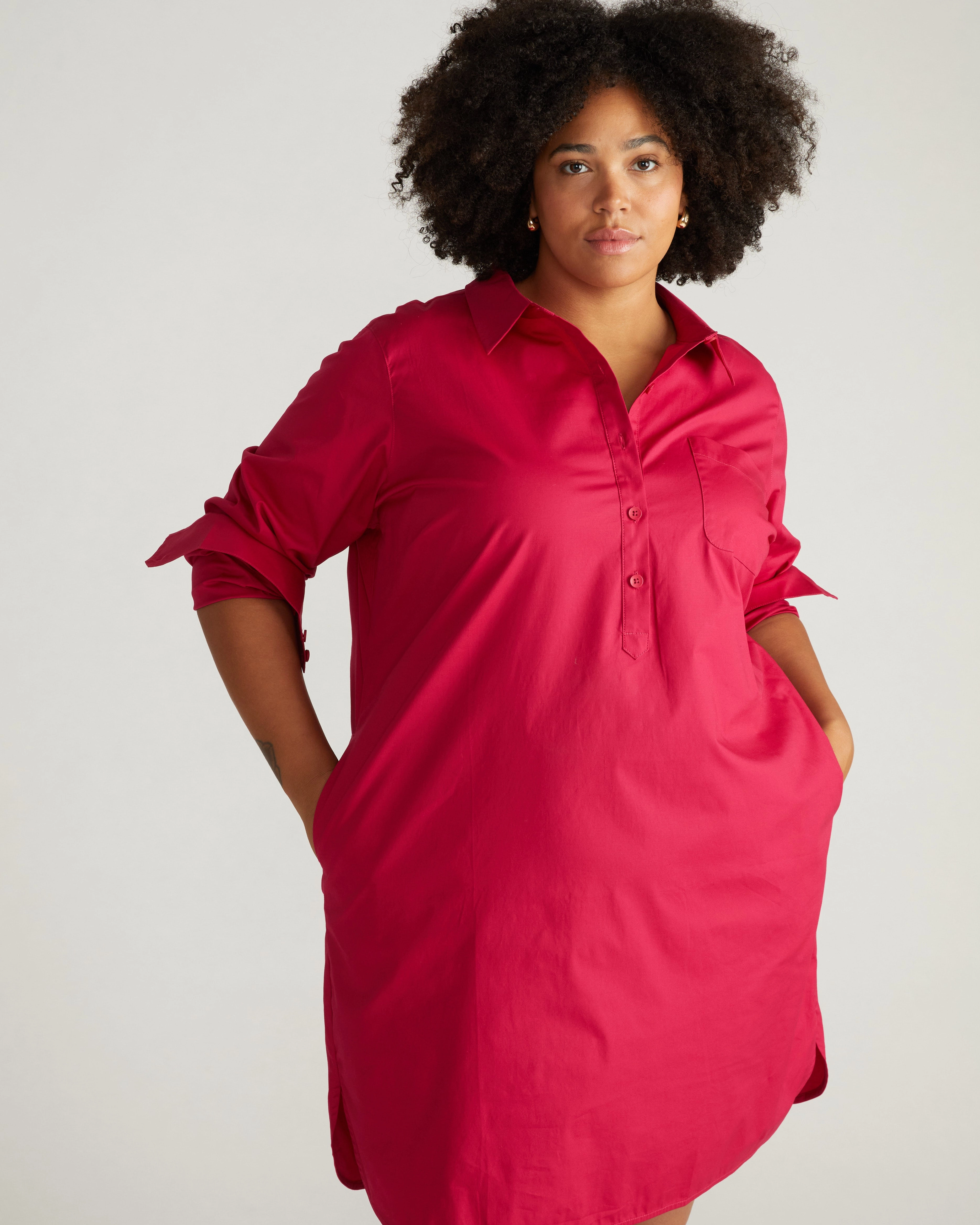 Stretch Poplin Rubicon Shirtdress - Cerise