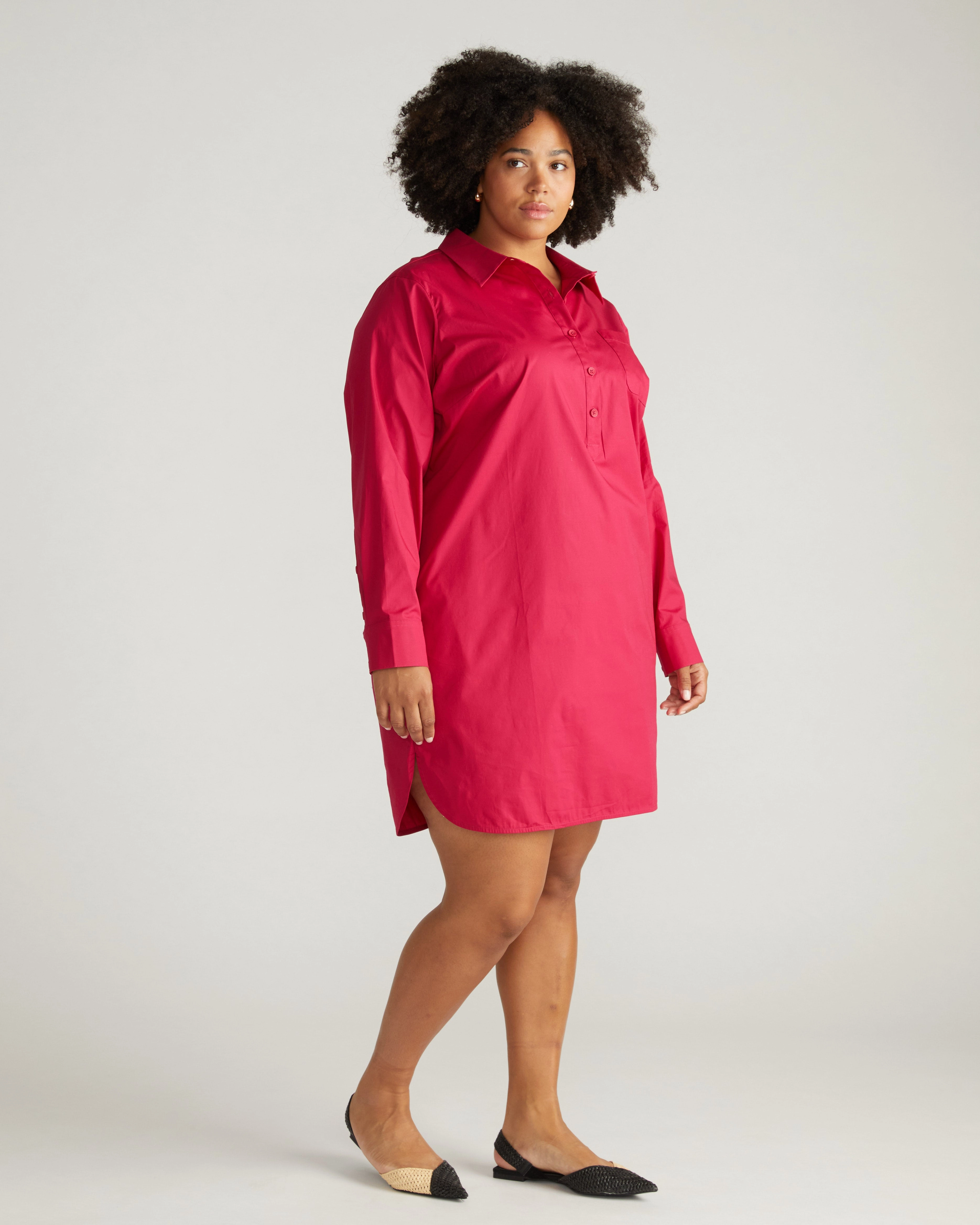 Stretch Poplin Rubicon Shirtdress - Cerise