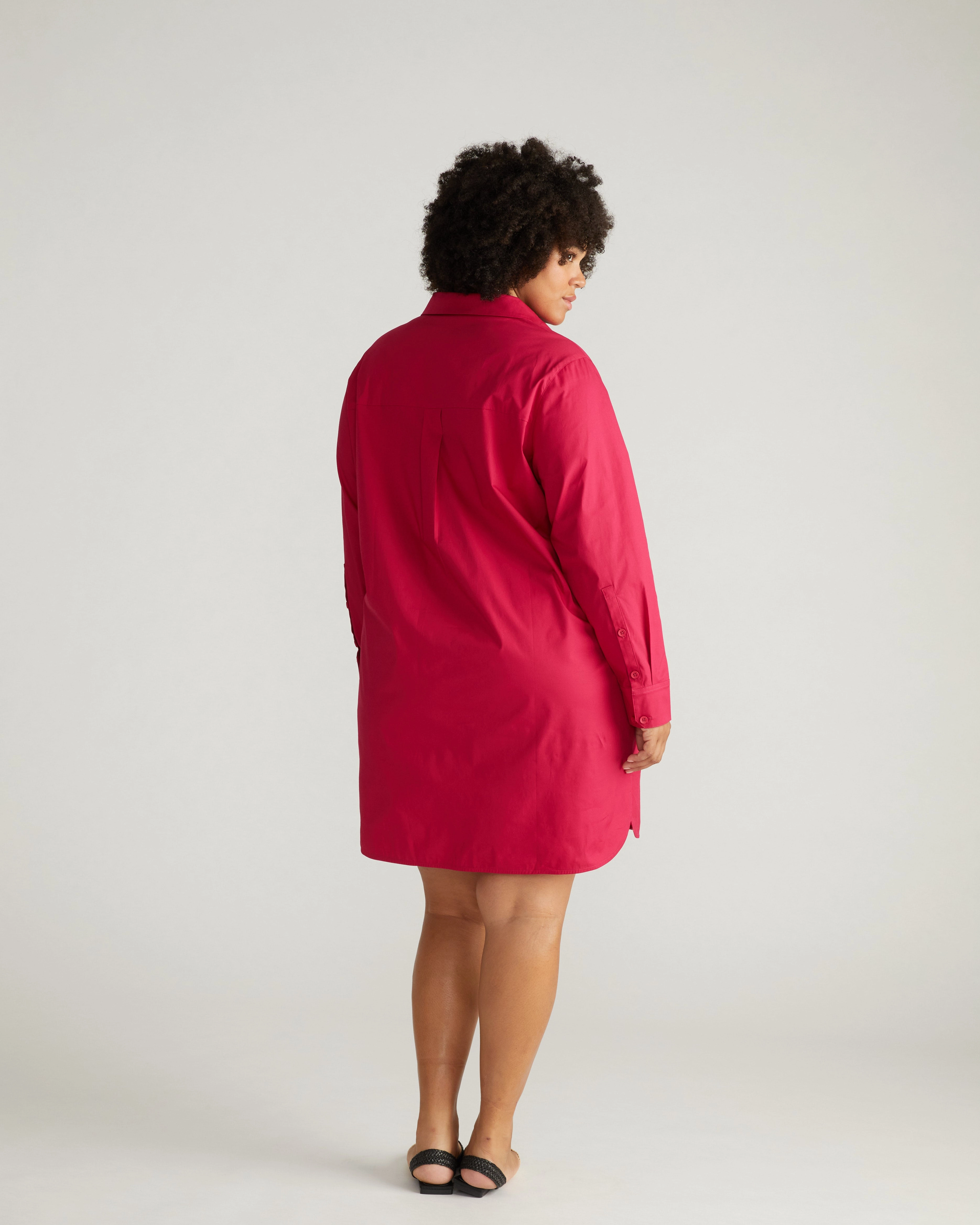 Stretch Poplin Rubicon Shirtdress - Cerise