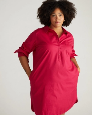 Stretch Poplin Rubicon Shirtdress - Cerise