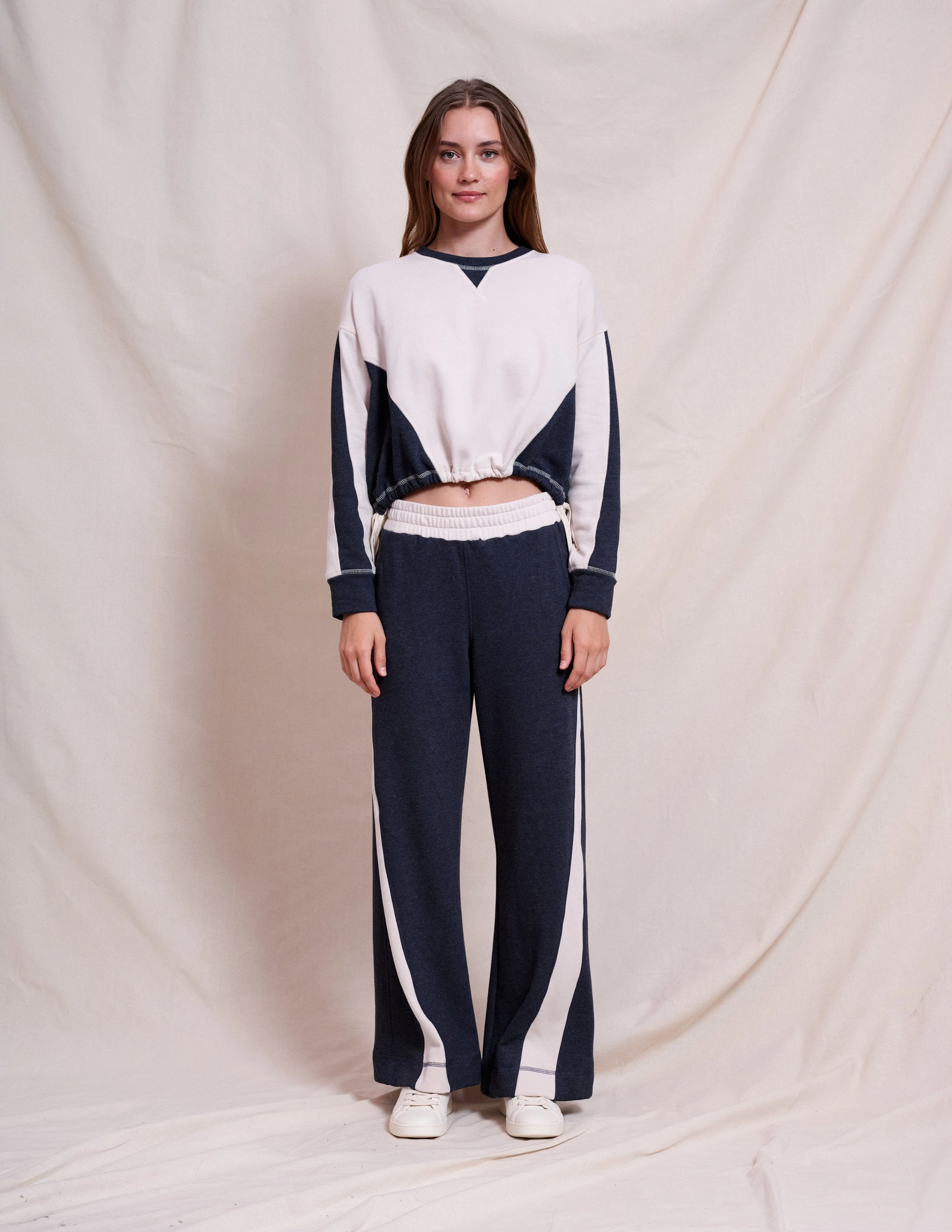 Sundry Color Blocked Pullover & Color Blocked Pant Set in Oyster & Deep Navy