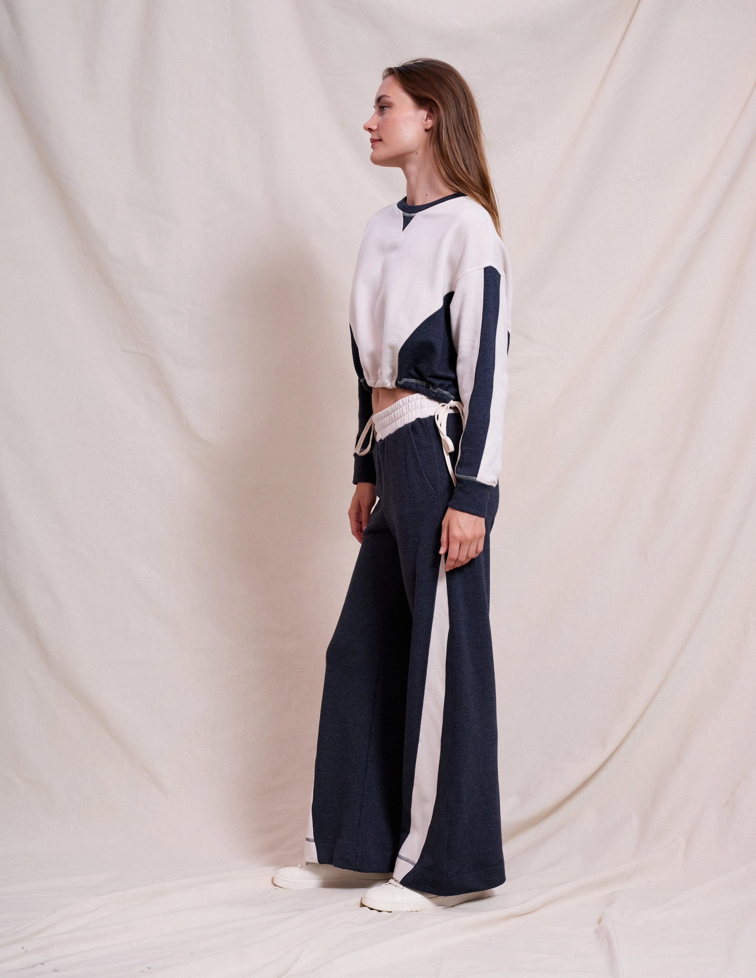 Sundry Color Blocked Pullover & Color Blocked Pant Set in Oyster & Deep Navy