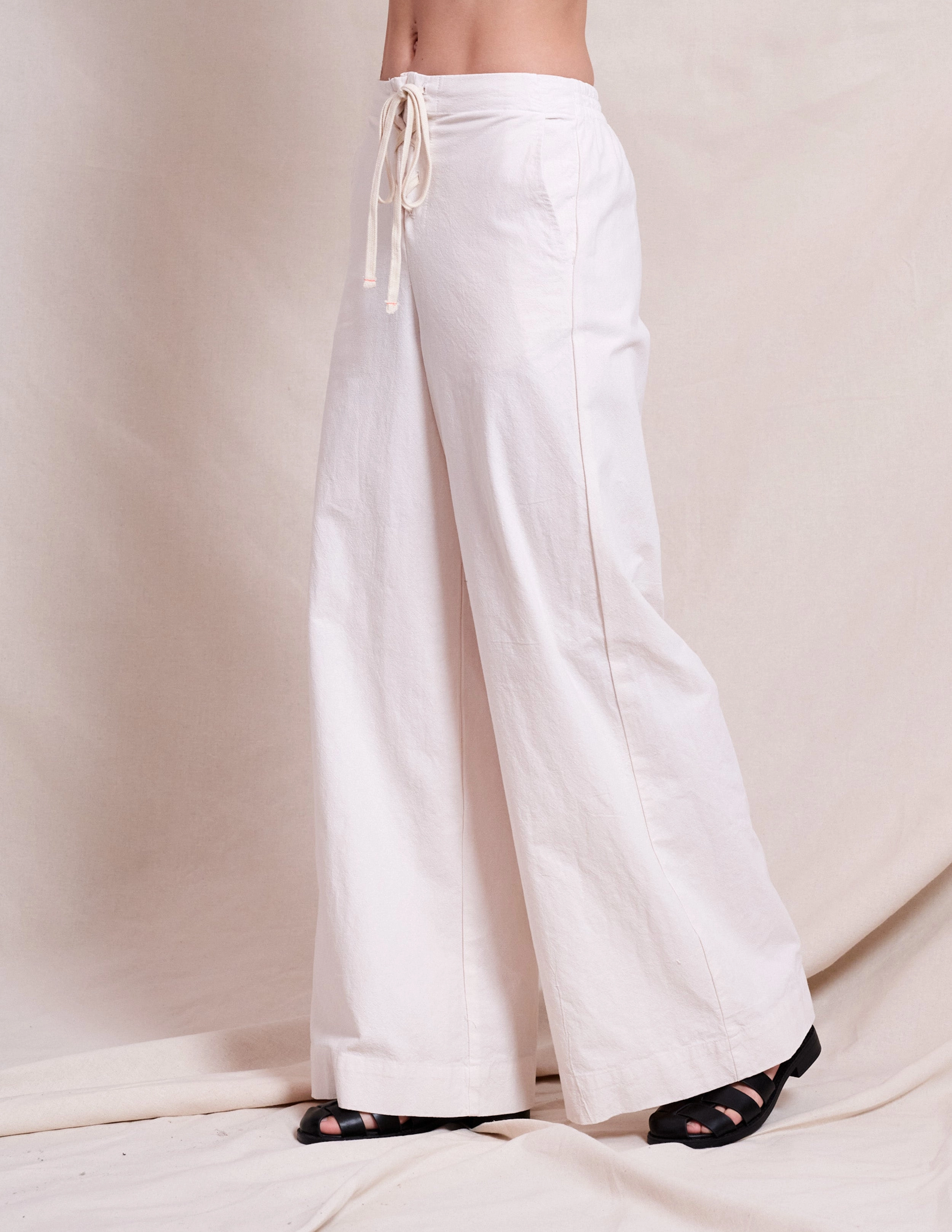 Sundry Lace Up Wide Leg Pant in Oyster