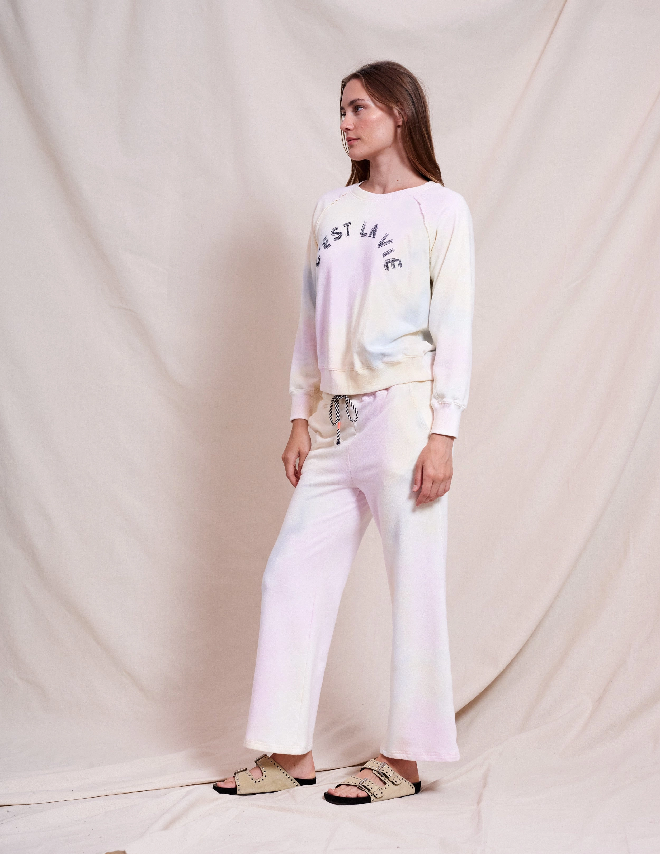 Sundry Tie Dye Pullover & Tie Dye Pant Set in Optic White
