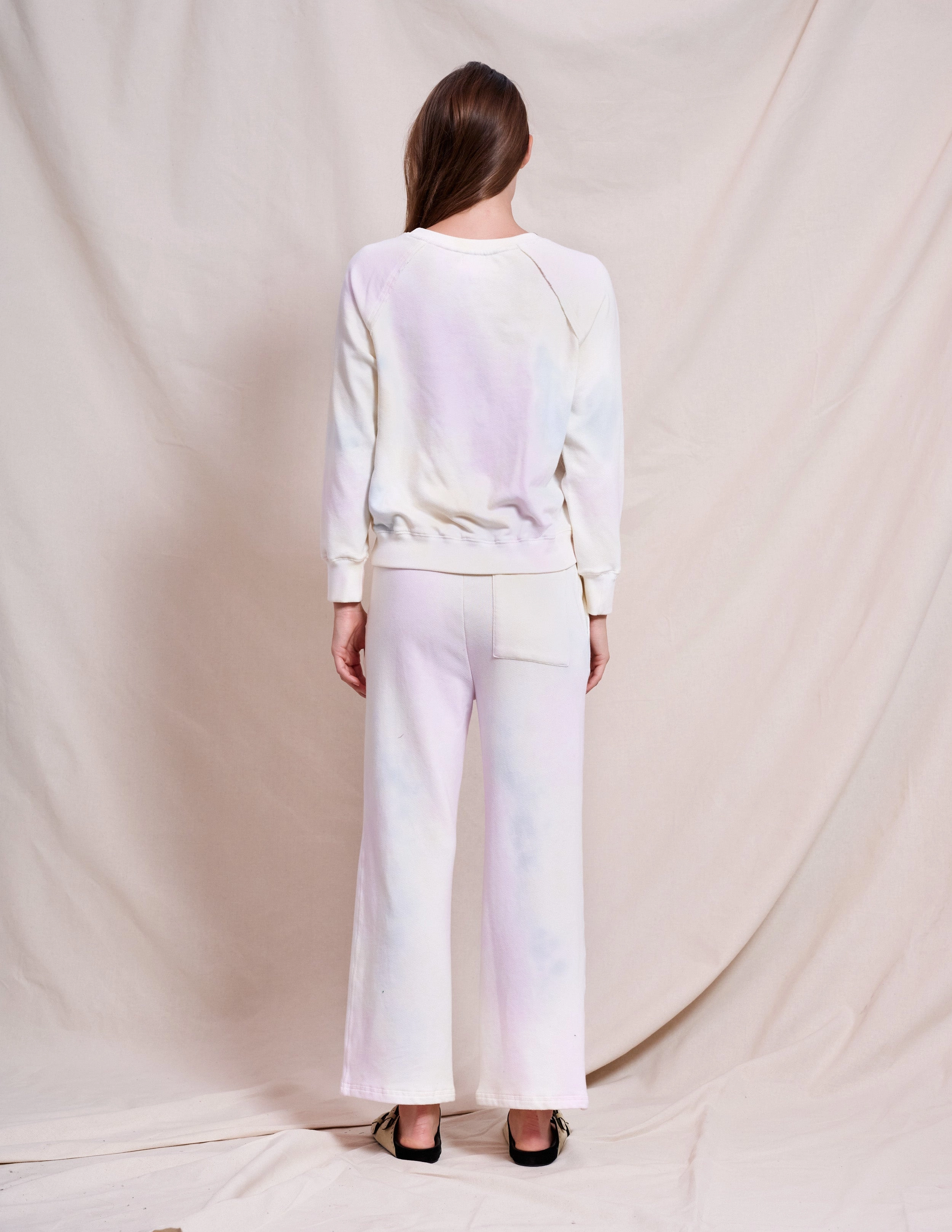 Sundry Tie Dye Pullover & Tie Dye Pant Set in Optic White