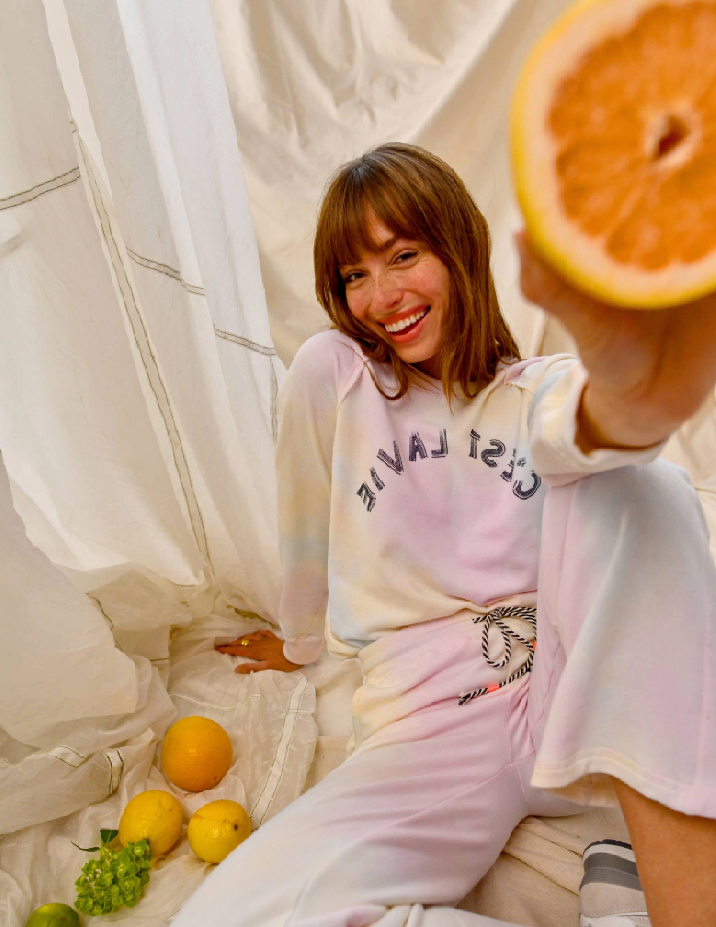 Sundry Tie Dye Pullover & Tie Dye Pant Set in Optic White