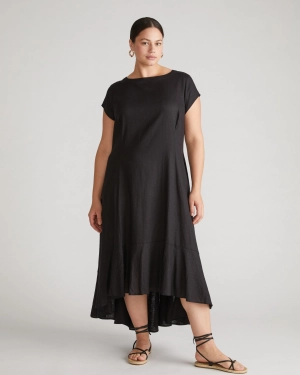 Sunset Linen Flounce Dress - Black