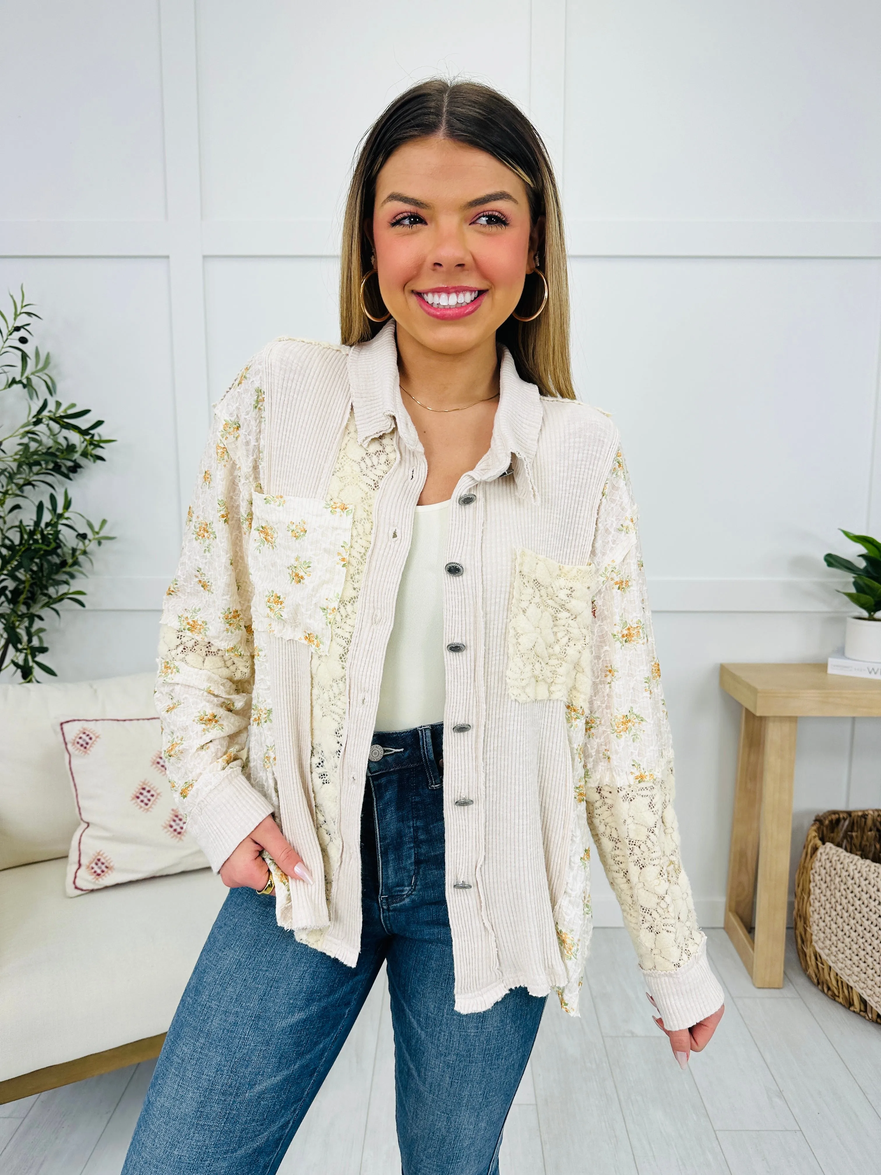 Sweet Stitch Serenity Shacket In Ivory Multi