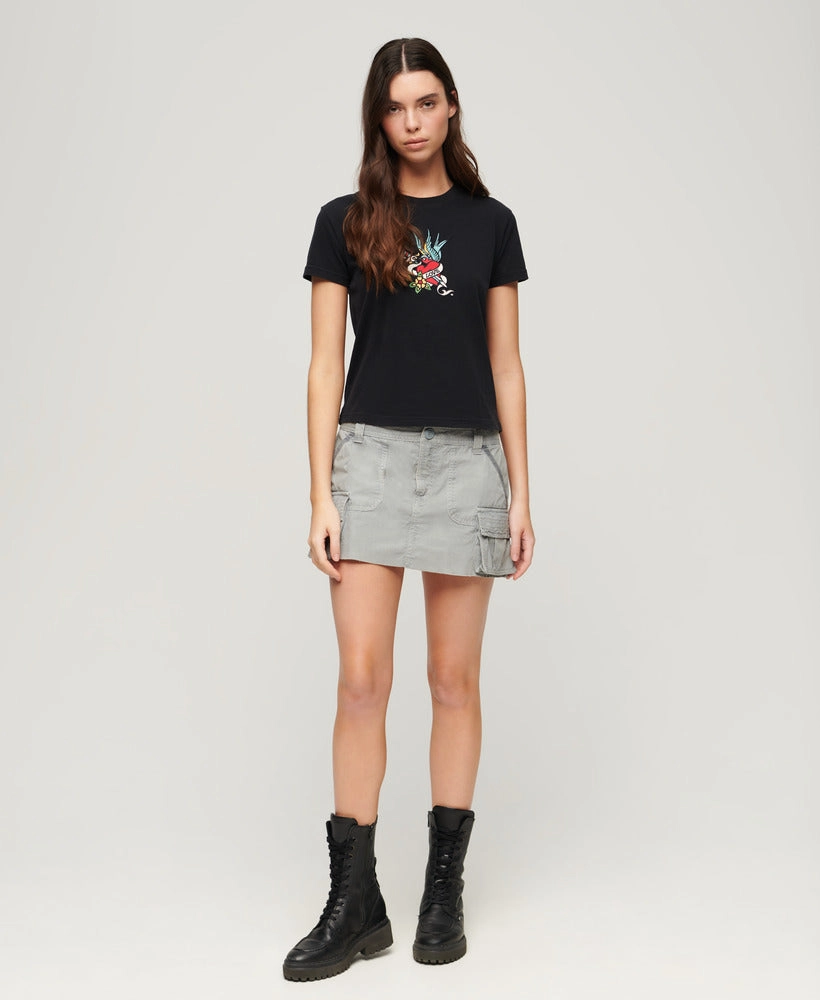Tattoo Embroidered Fitted T-Shirt | Black