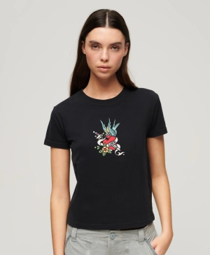 Tattoo Embroidered Fitted T-Shirt | Black