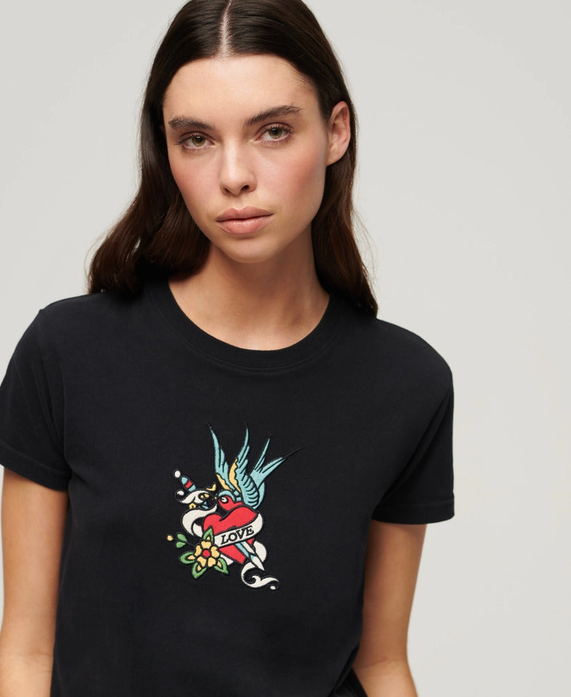 Tattoo Embroidered Fitted T-Shirt | Black