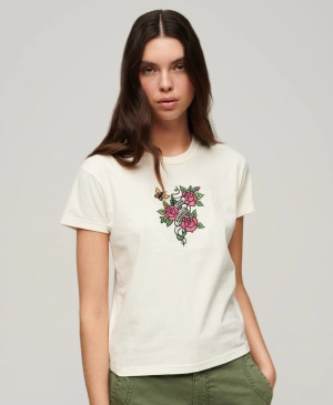 Tattoo Embroidered Fitted T-Shirt | Cream