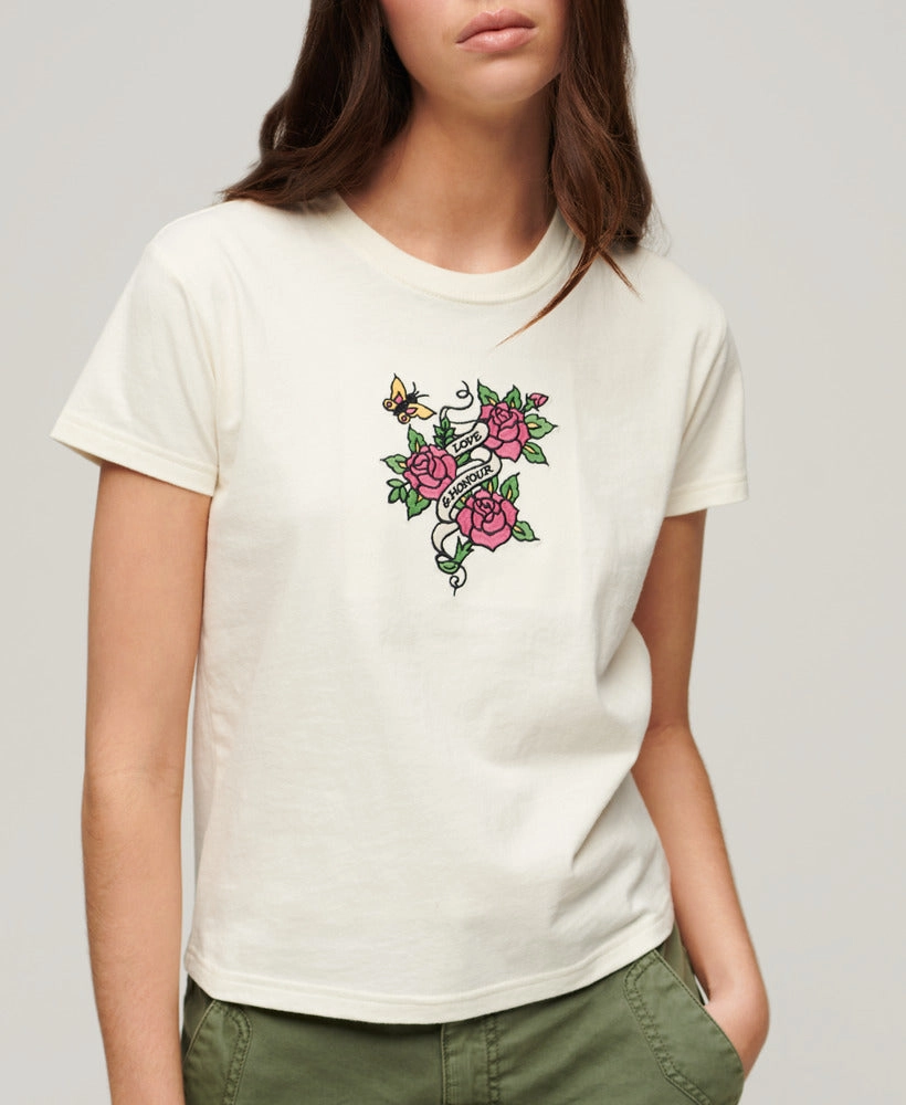 Tattoo Embroidered Fitted T-Shirt | Cream