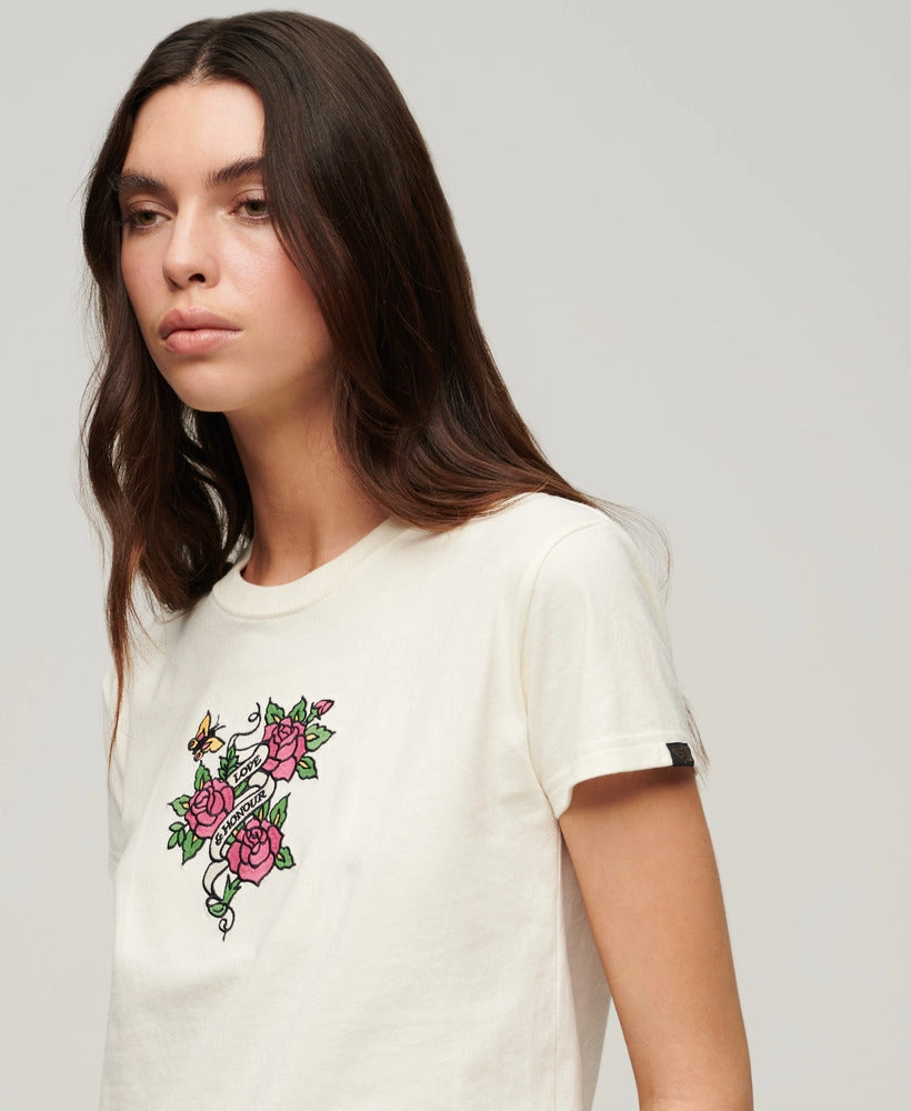 Tattoo Embroidered Fitted T-Shirt | Cream