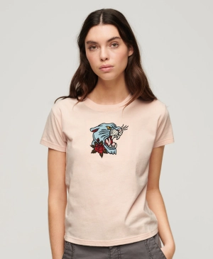 Tattoo Embroidered Fitted T-Shirt | Peach Whip Pink