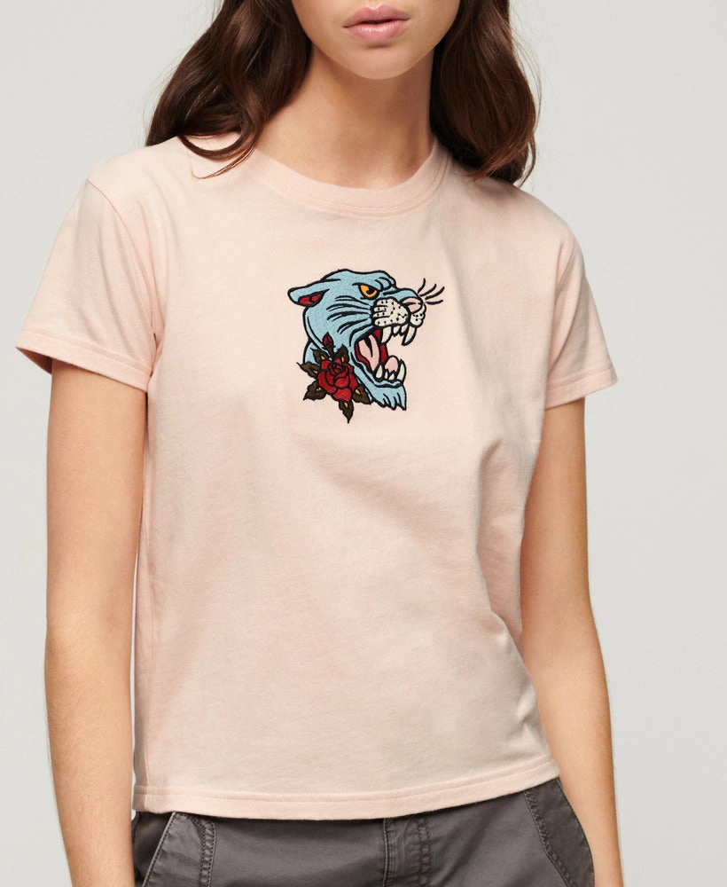 Tattoo Embroidered Fitted T-Shirt | Peach Whip Pink