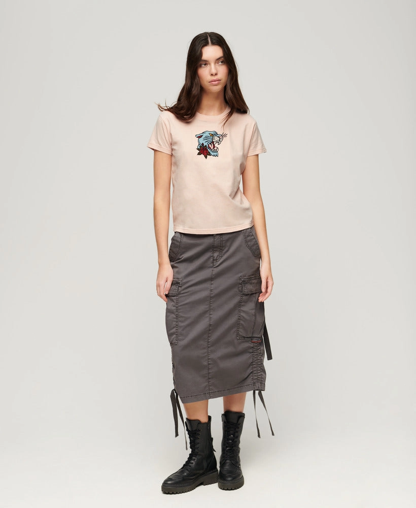 Tattoo Embroidered Fitted T-Shirt | Peach Whip Pink