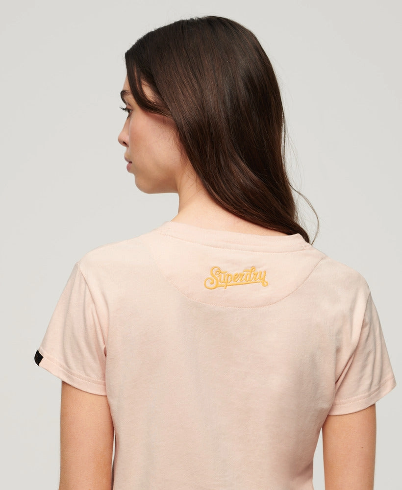 Tattoo Embroidered Fitted T-Shirt | Peach Whip Pink