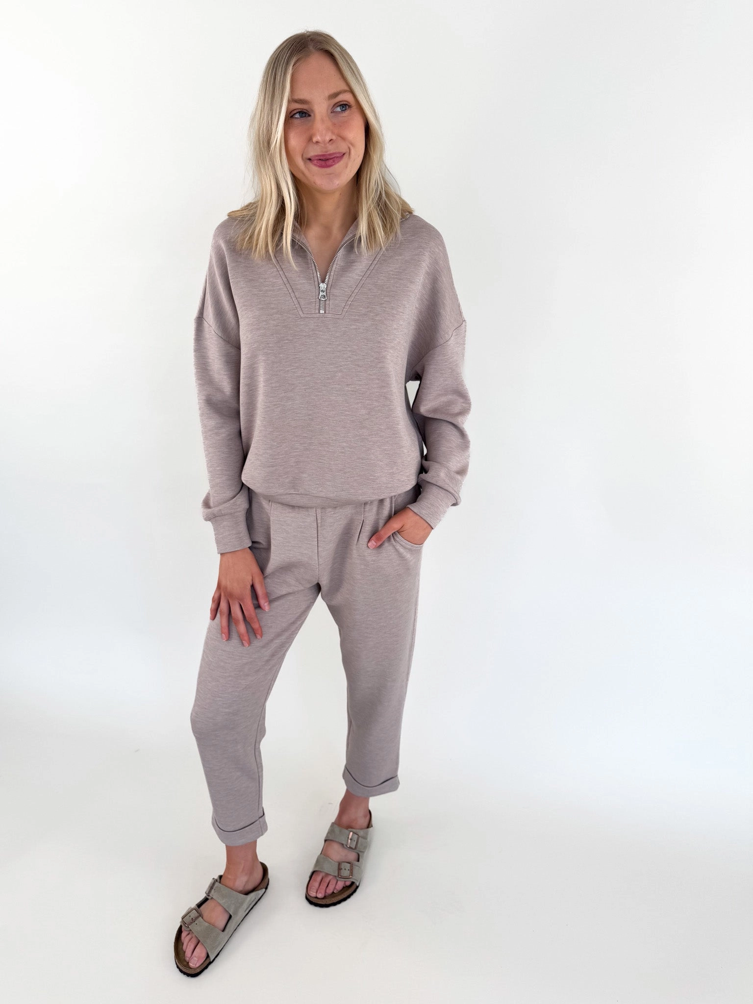 Taupe Marl Rolled Cuff Pant 25