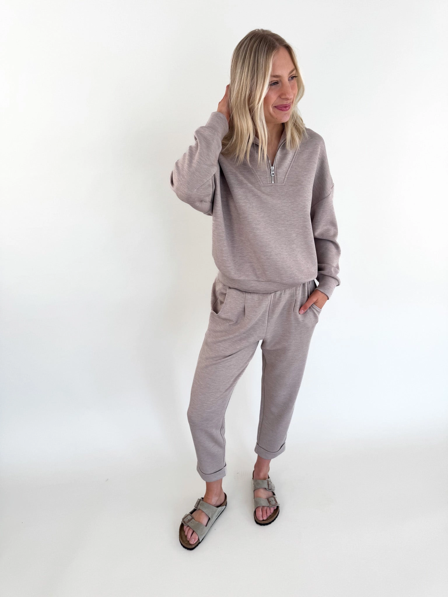 Taupe Marl Rolled Cuff Pant 25