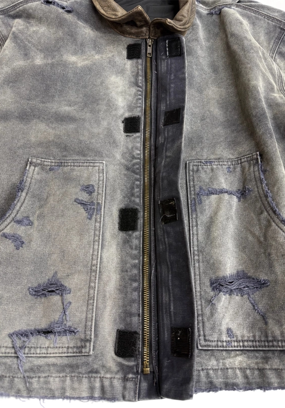 TBR-J22 Distressed Canvas Jacket - Leather Trim