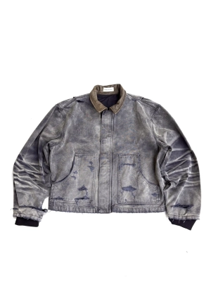 TBR-J22 Distressed Canvas Jacket - Leather Trim