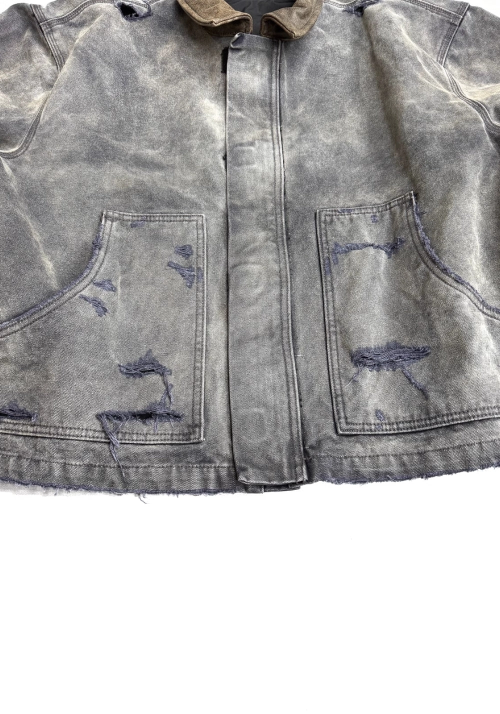 TBR-J22 Distressed Canvas Jacket - Leather Trim