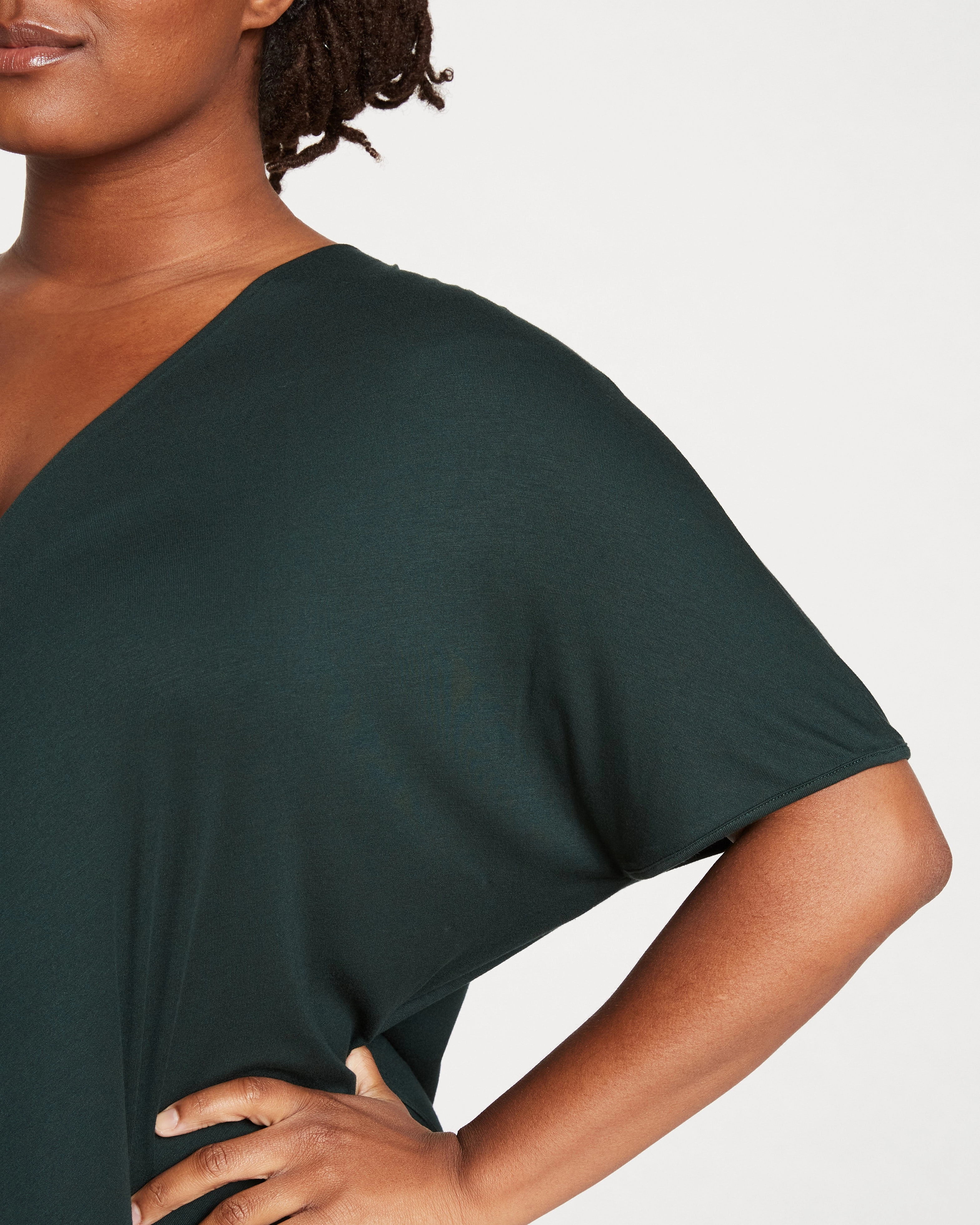 Teresa Liquid Jersey V-Neck Dress - Forest Green
