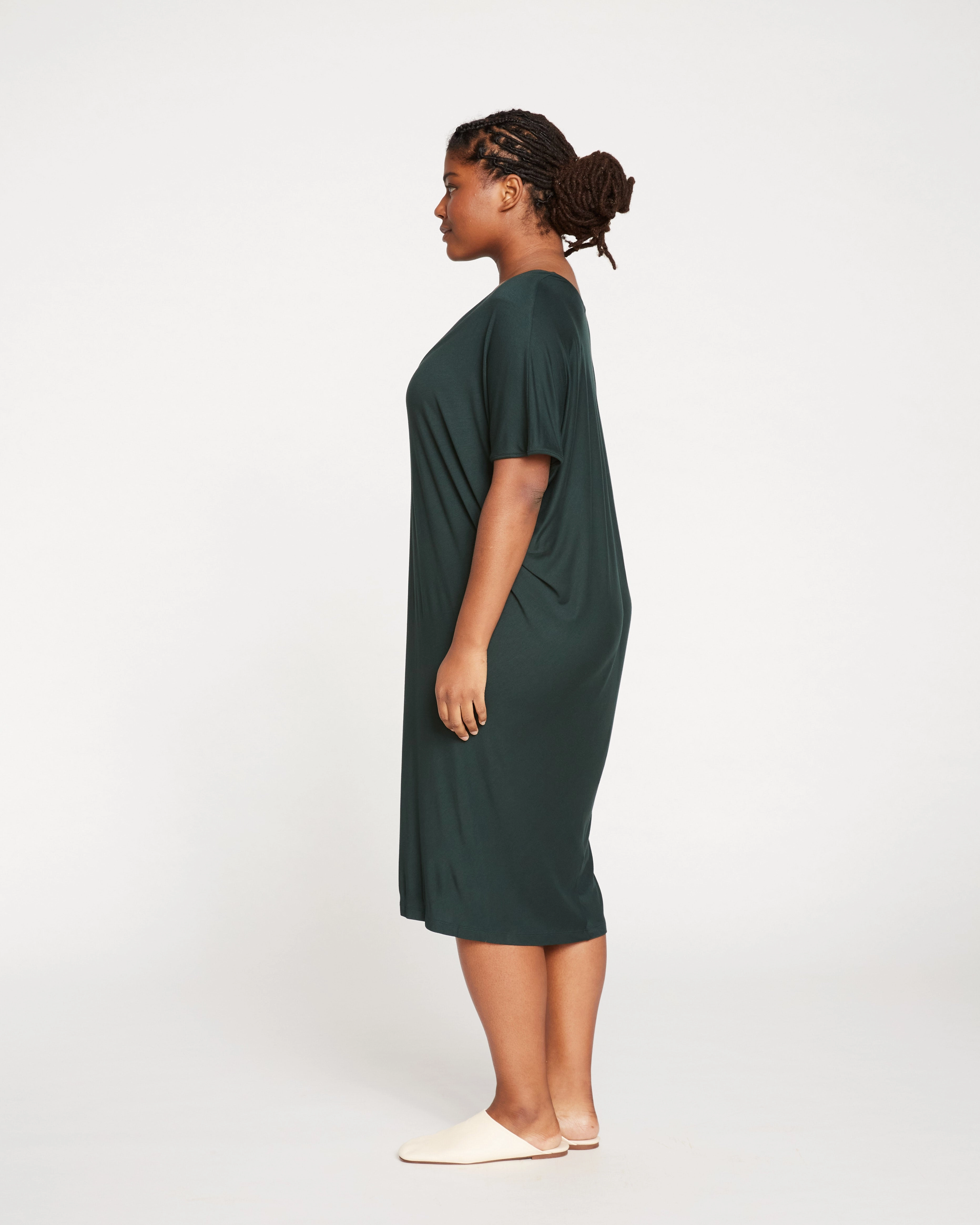 Teresa Liquid Jersey V-Neck Dress - Forest Green