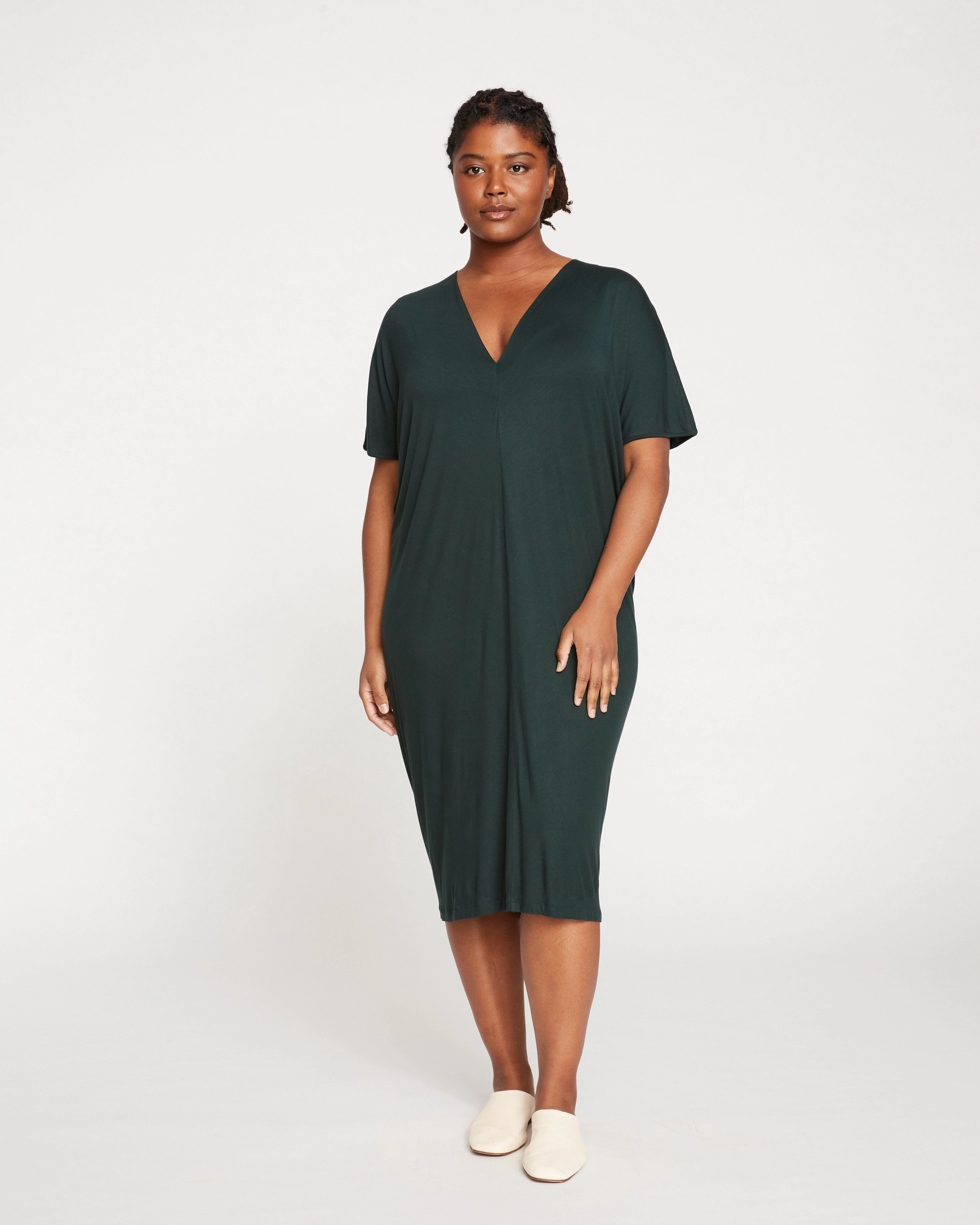 Teresa Liquid Jersey V-Neck Dress - Forest Green