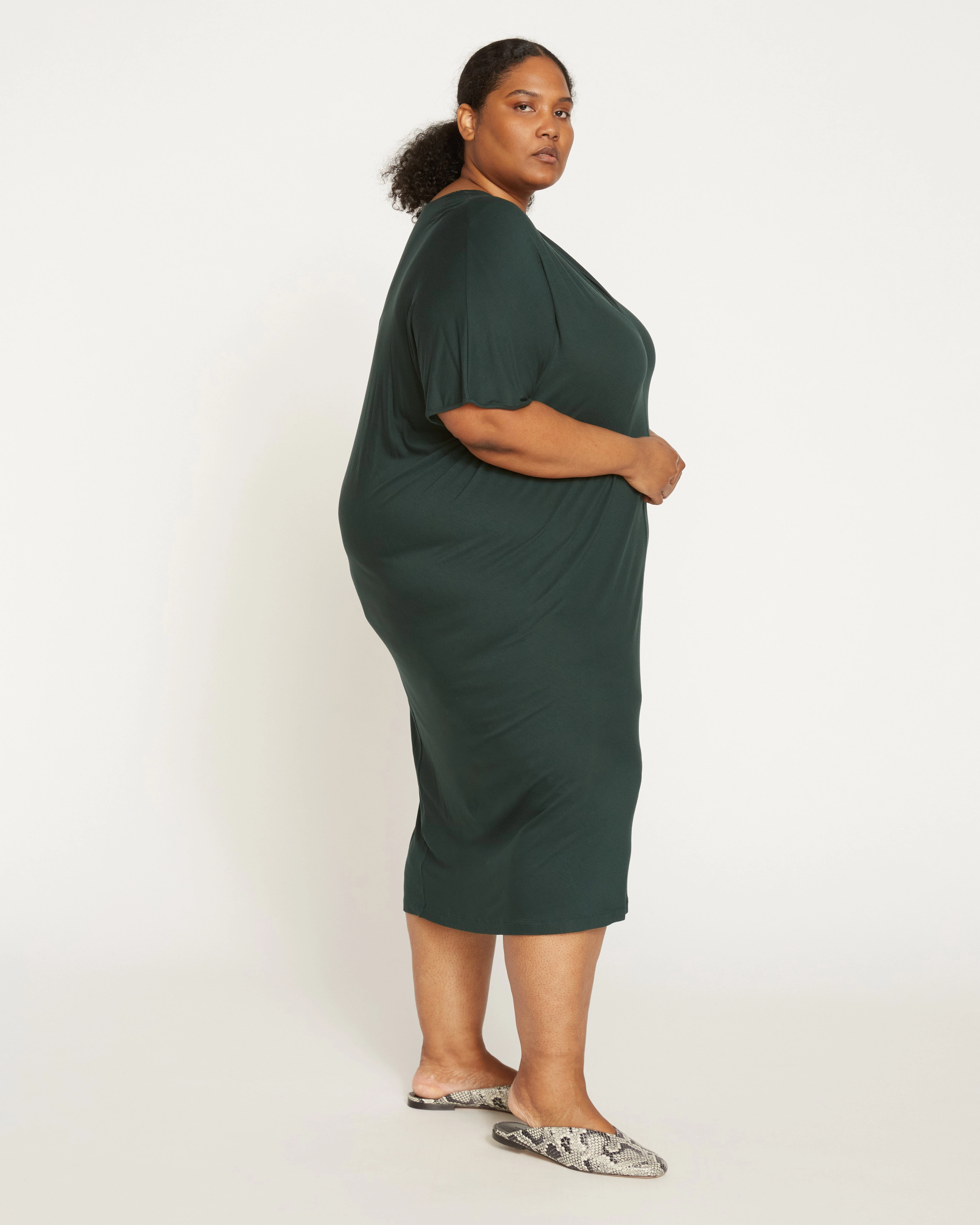 Teresa Liquid Jersey V-Neck Dress - Forest Green