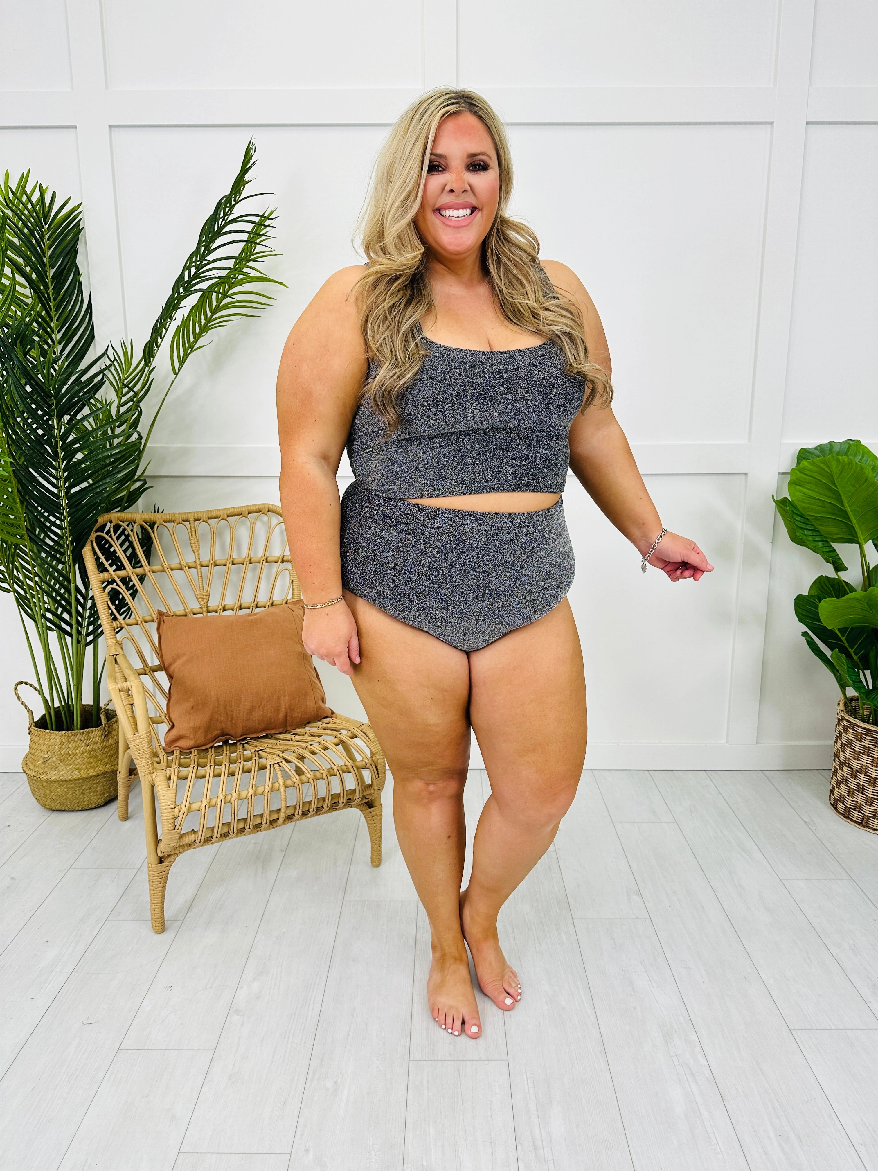 The Olivia Swim Top in Black Shimmer