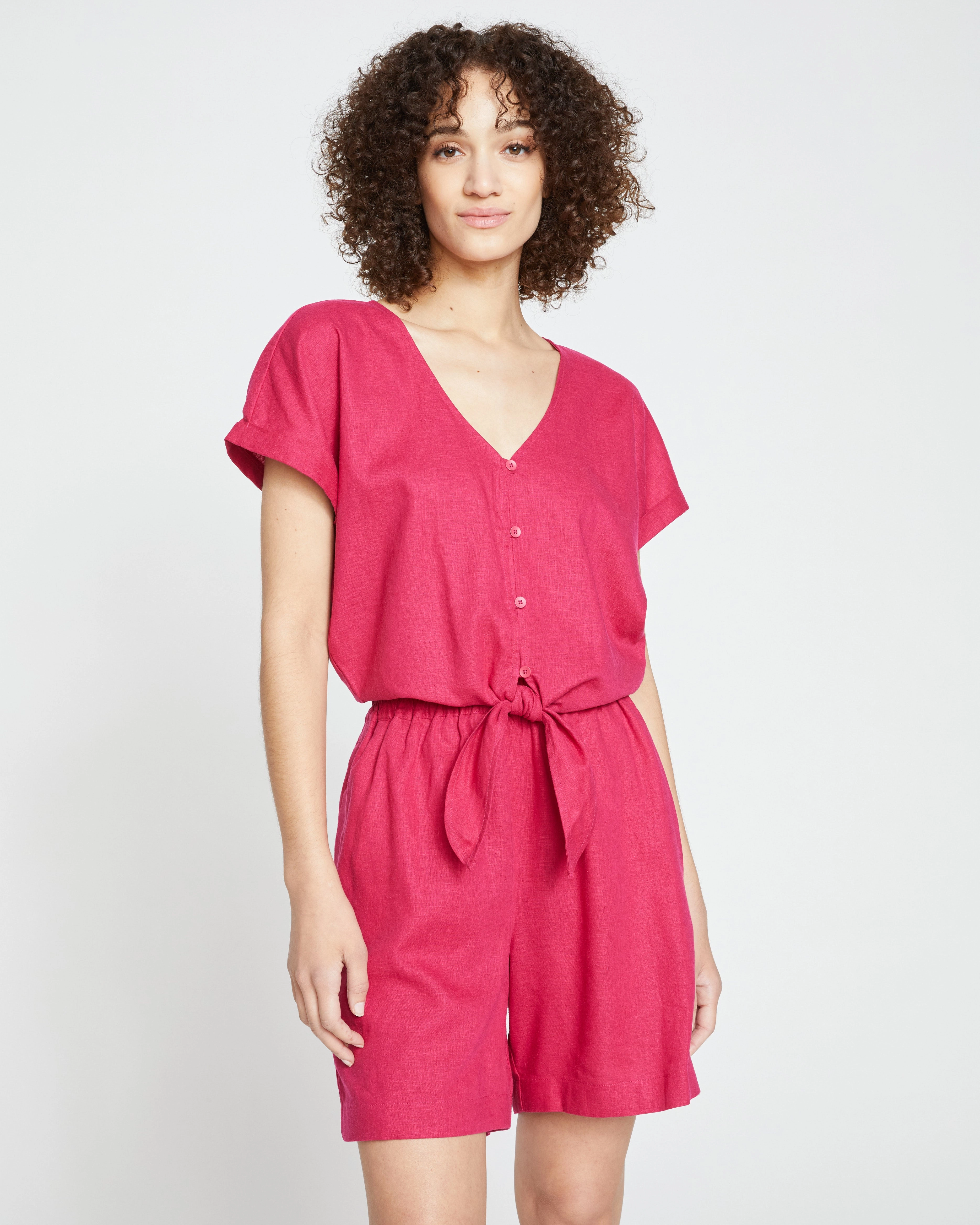 Tropez Tied Linen Crop Top - Cerise