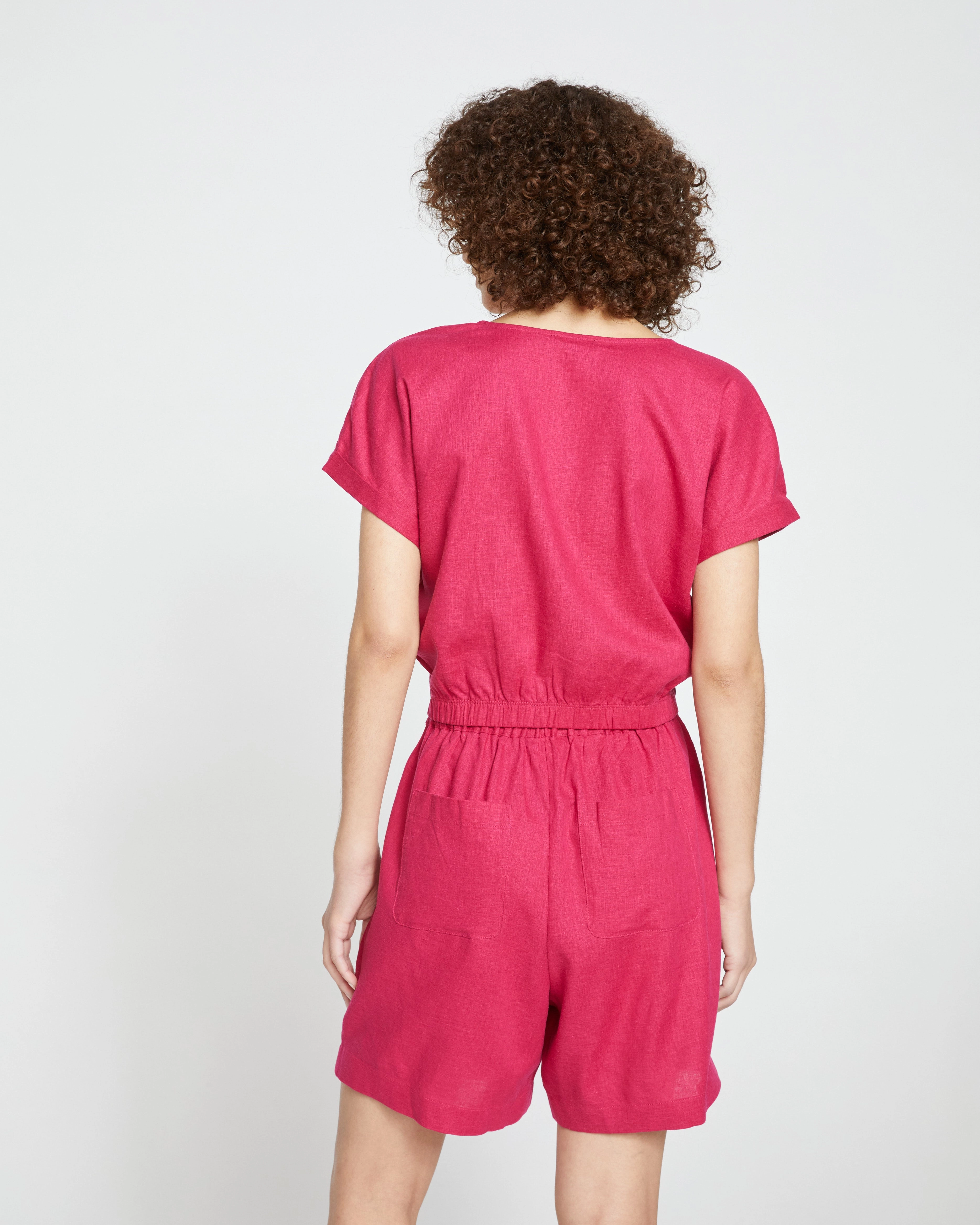 Tropez Tied Linen Crop Top - Cerise