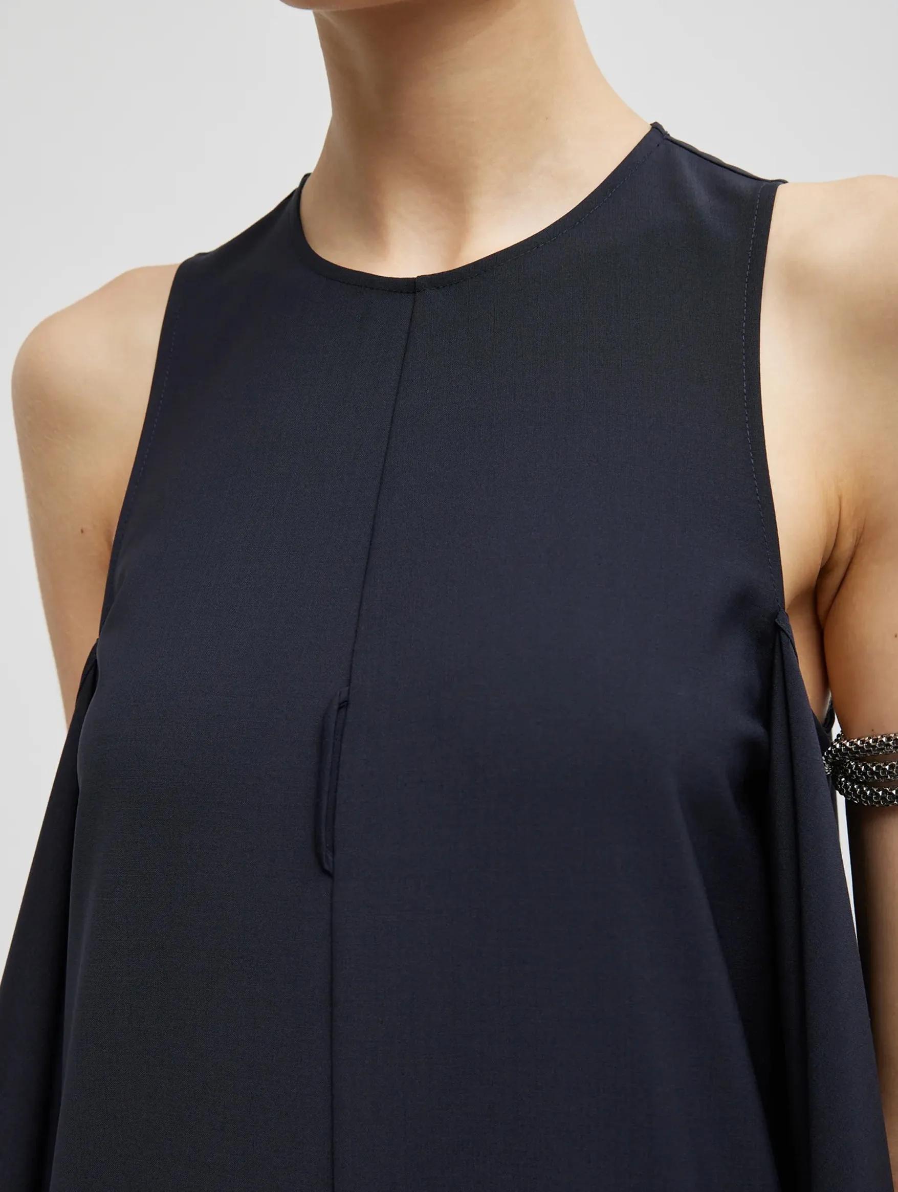 Tropical Wool Tie Front Dress in Navy