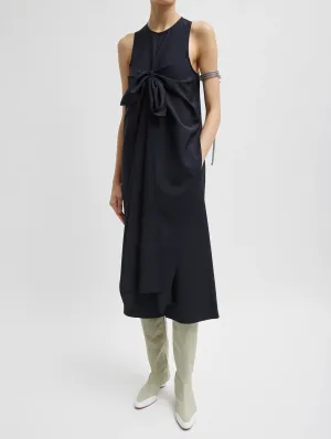 Tropical Wool Tie Front Dress in Navy