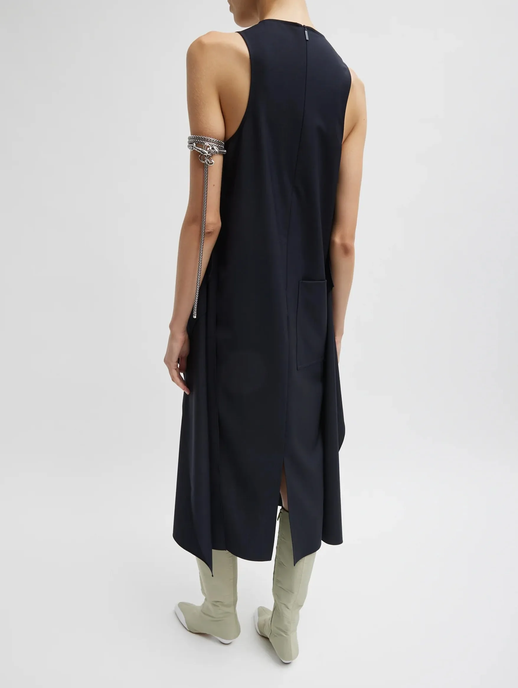 Tropical Wool Tie Front Dress in Navy